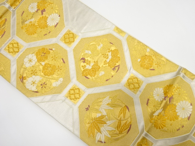 アンティーク　天井柄に花丸模様織り出し袋帯（材料）